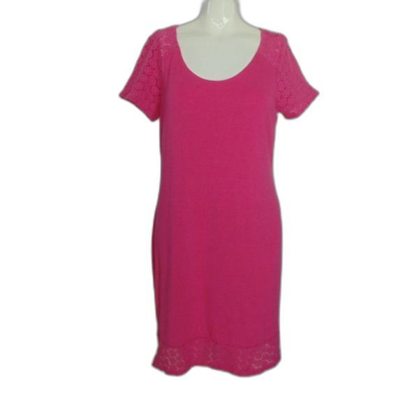 TOMMY BAHAMA Dress, M, Pink, Crochet Neck/hem, Short sleeves, Solid, Scoop neck - Picture 10 of 13